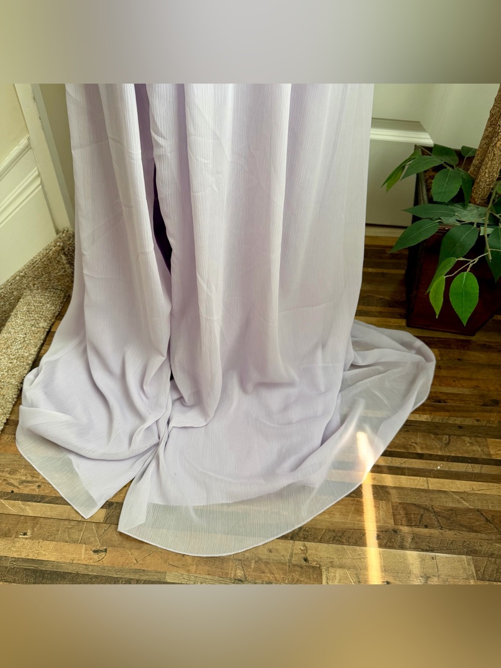 David’s Bridal Long One-Shoulder Crinkle Chiffon Dress Iris Lavender Sz 6 - Picture 6 of 16